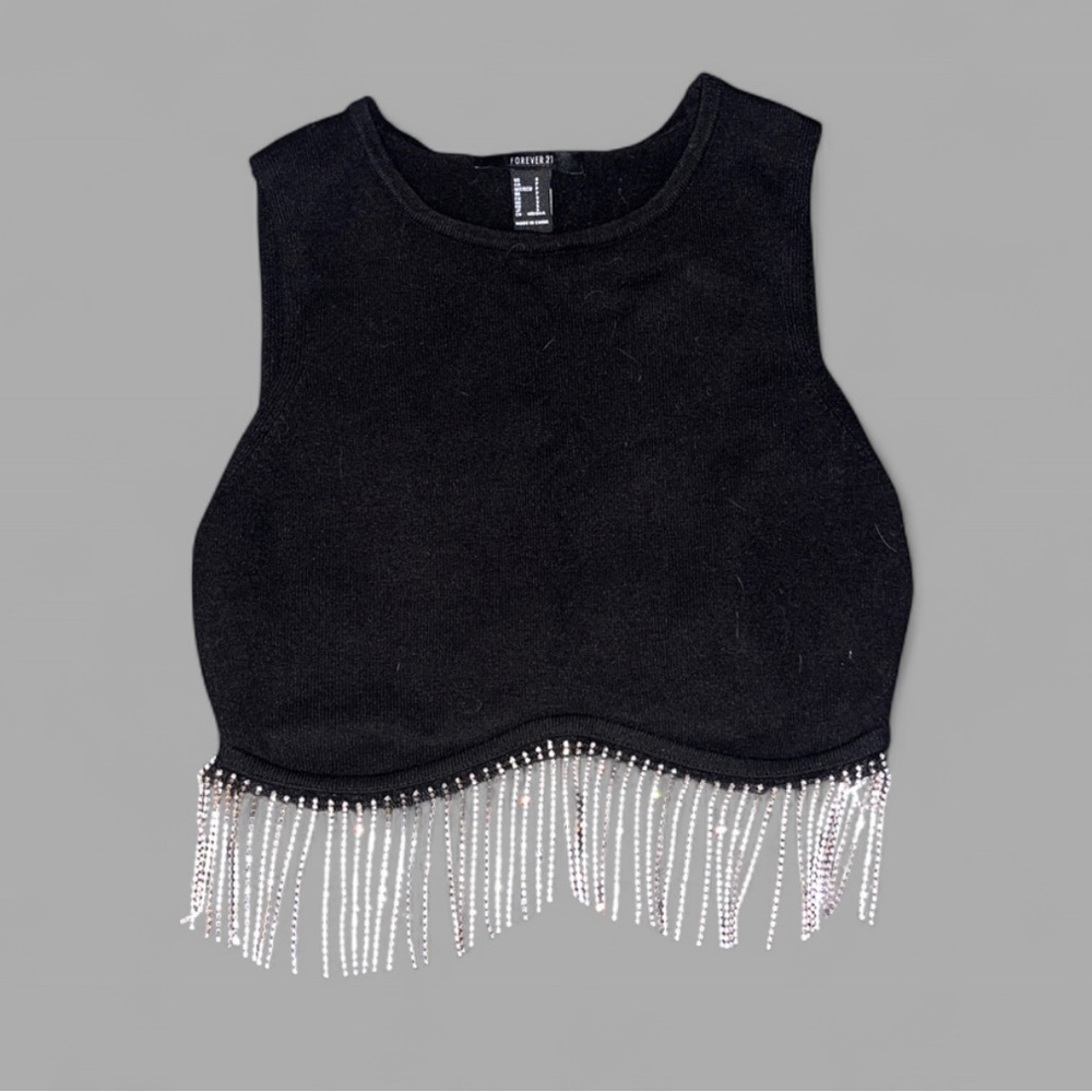 Only wore once!! Forever 21 Black Sleeveless Top with Silver Fringe